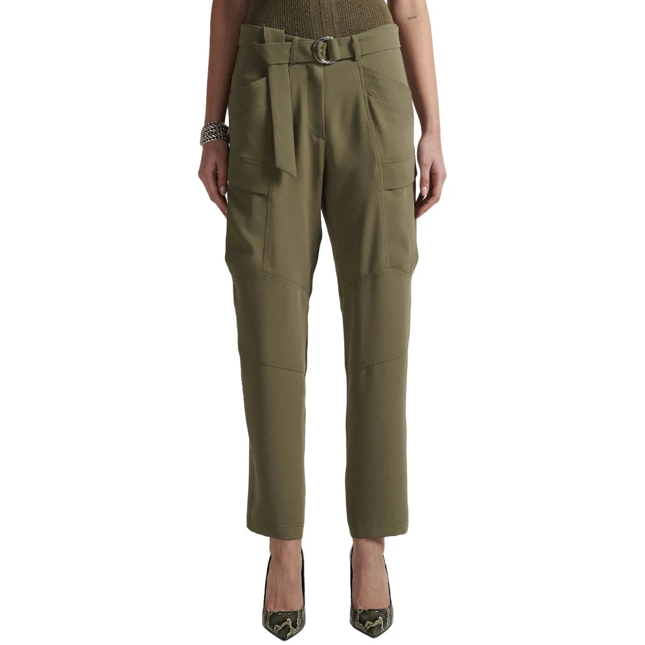 Barbara Bui- Belted Battled Trousers in Fluid Crepe