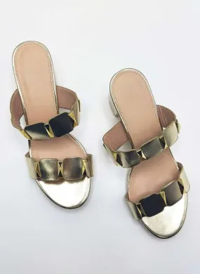 Kolee Stud Detail Block Heel Mules in Gold