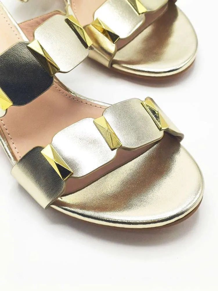 Kolee Stud Detail Block Heel Mules in Gold