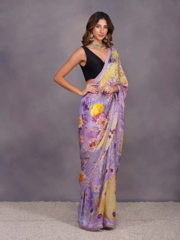 Lavender Floral Saree(Set of 2)