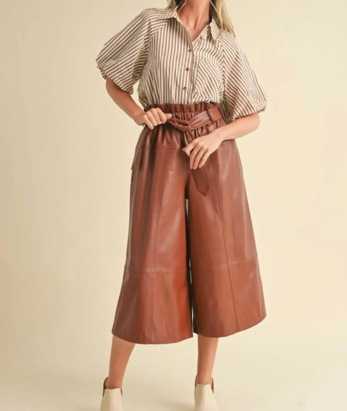 The Olympia Blouse: Cream Pecan Striped Blouse